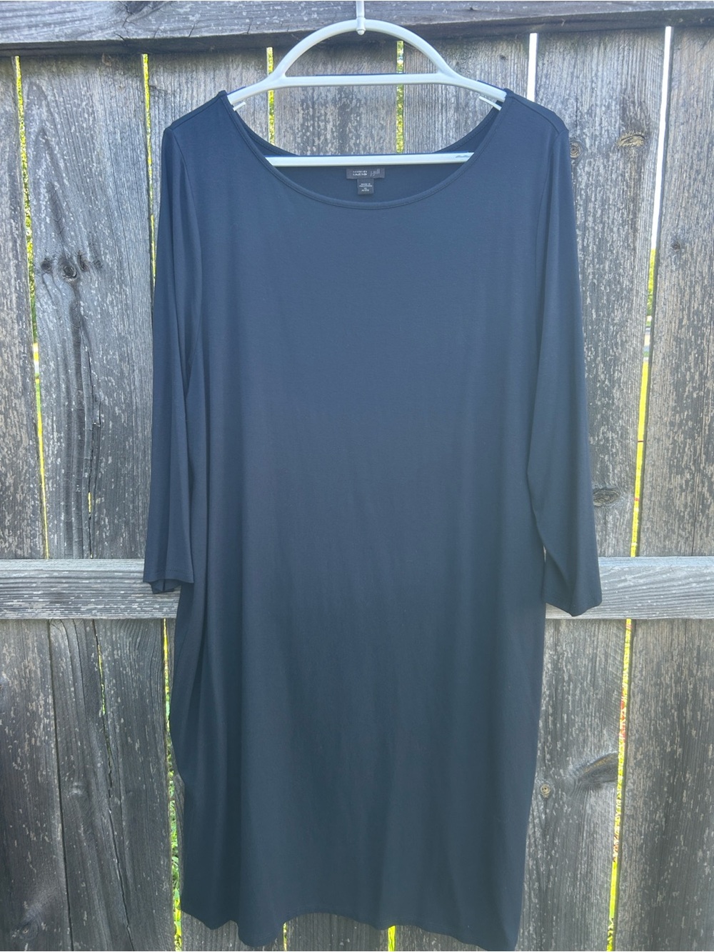 J Jill Wearever Black Shift Dress 3/4 Sleeve XLP Petite Rayon Knit